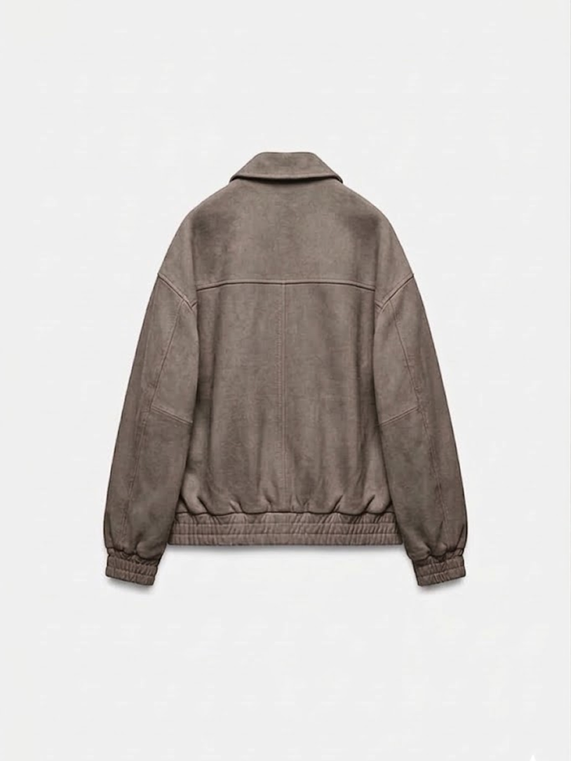 Suede Bomber Jacket Grey