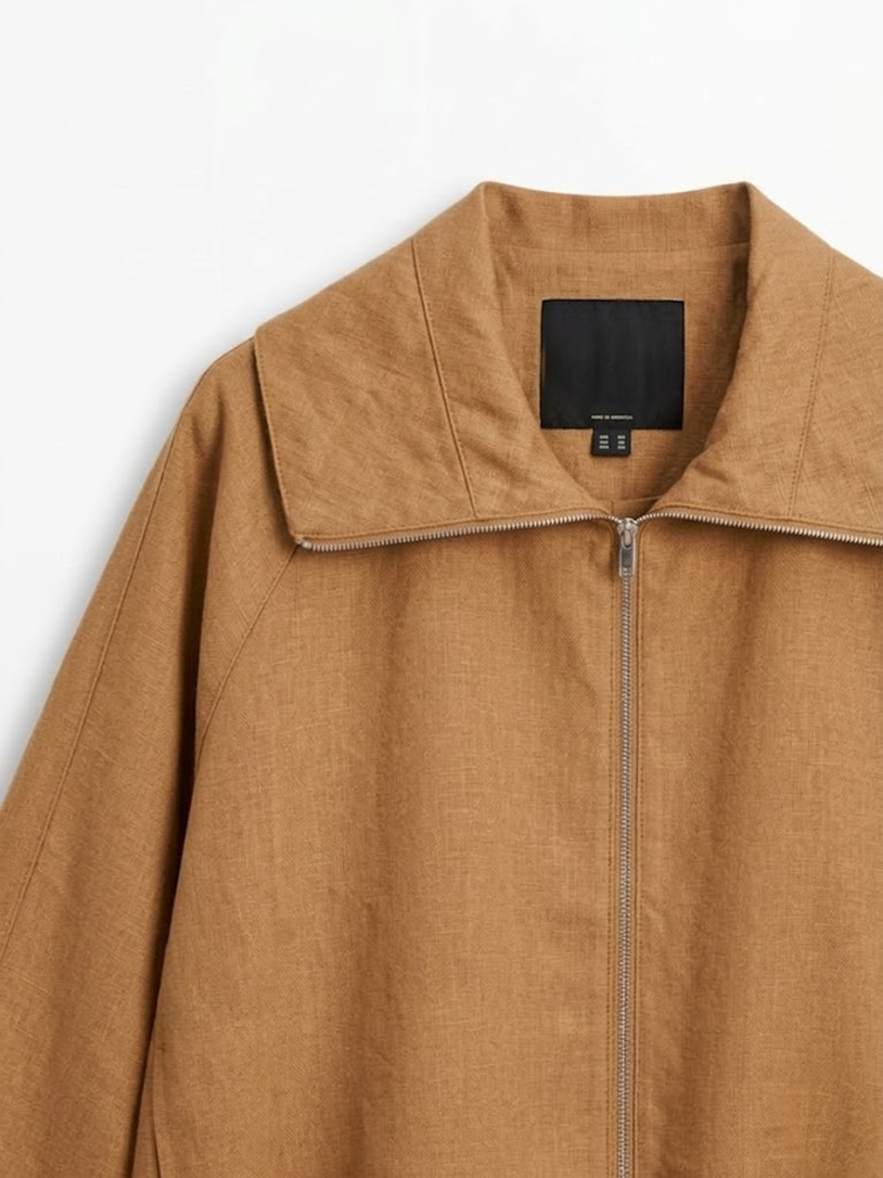 Zip-Up Cropped Jacket Brown