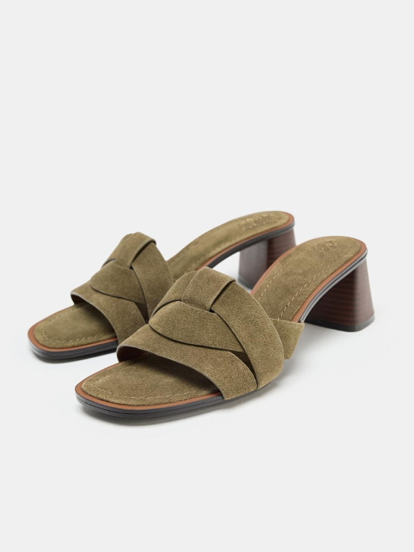Suede Block-Heel Sandals Green