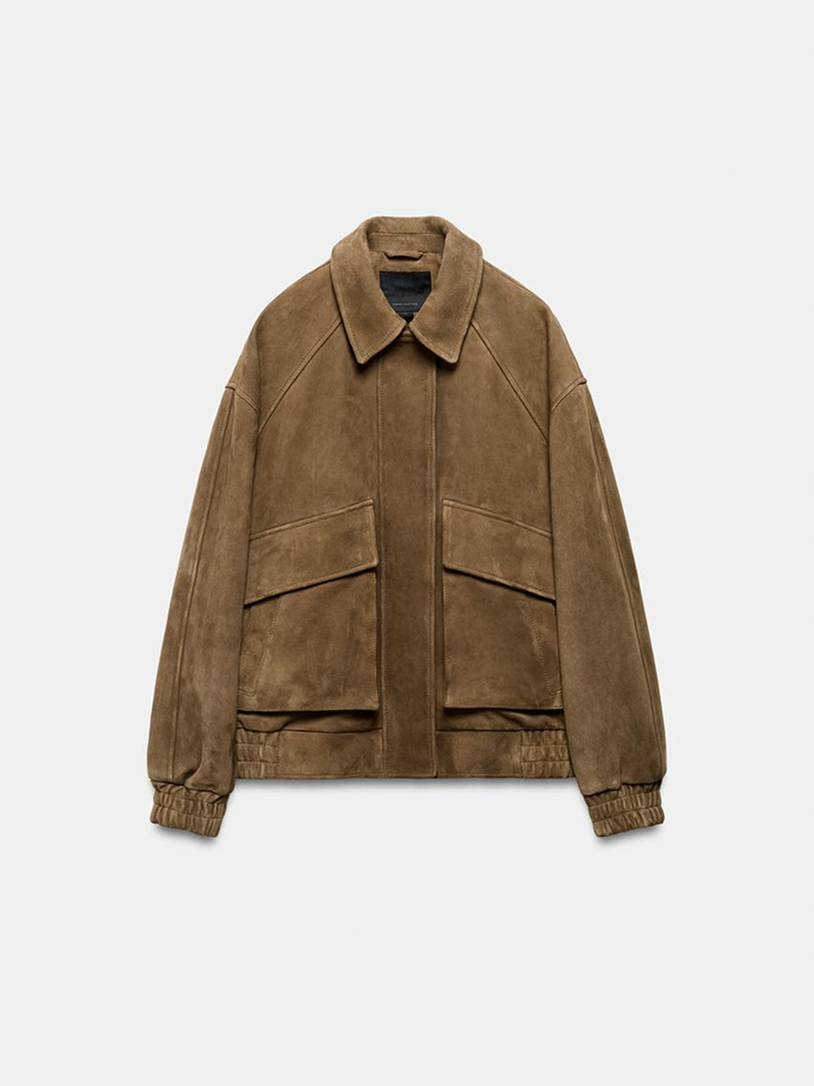 Suede Bomber Jacket Brown