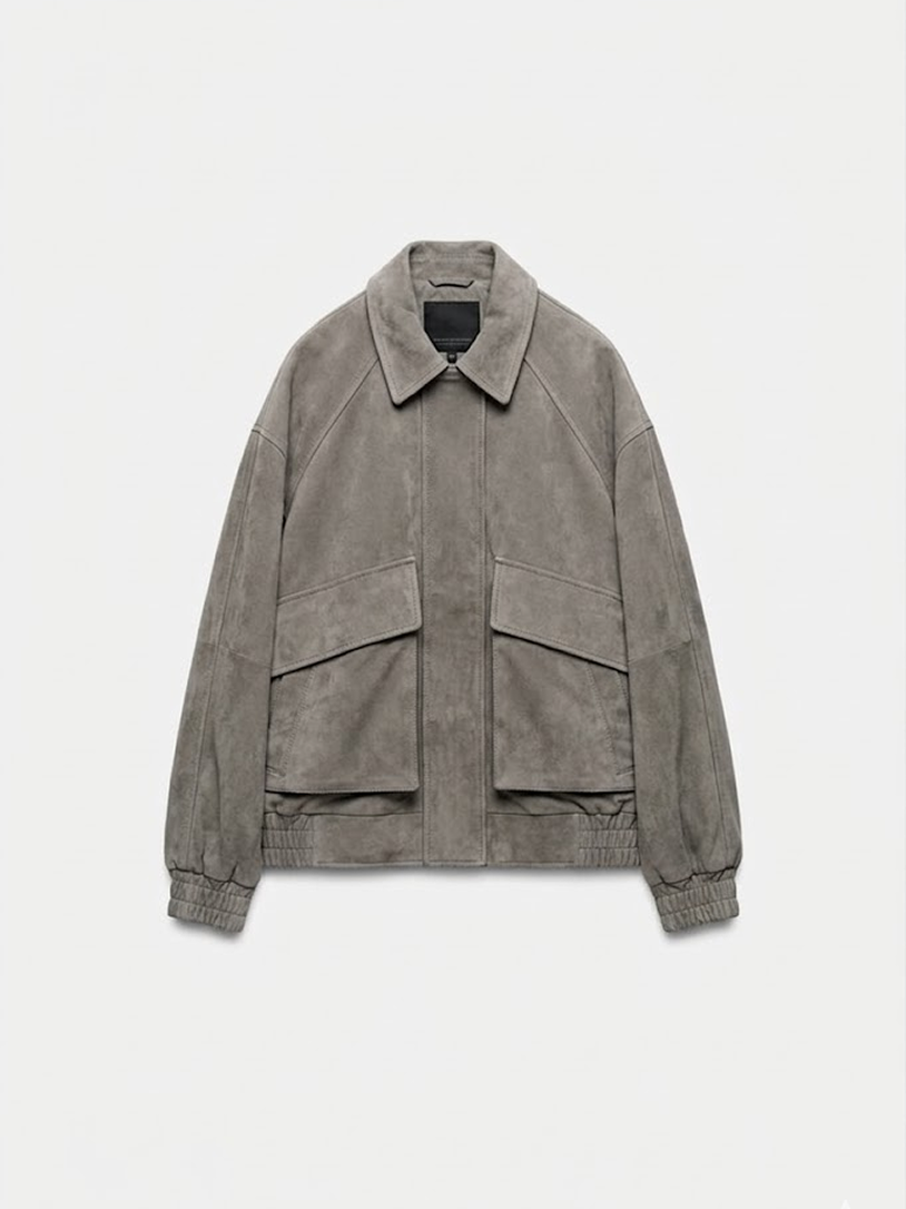 Suede Bomber Jacket Grey