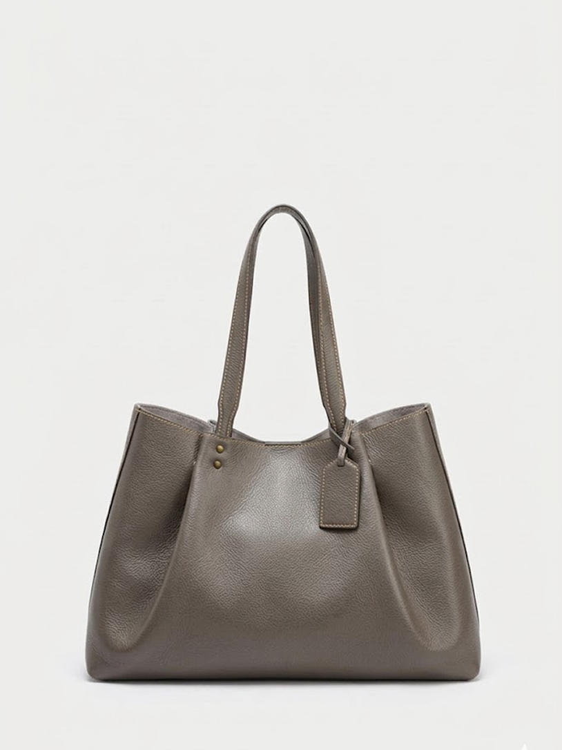 Leather Tote Bag Grey