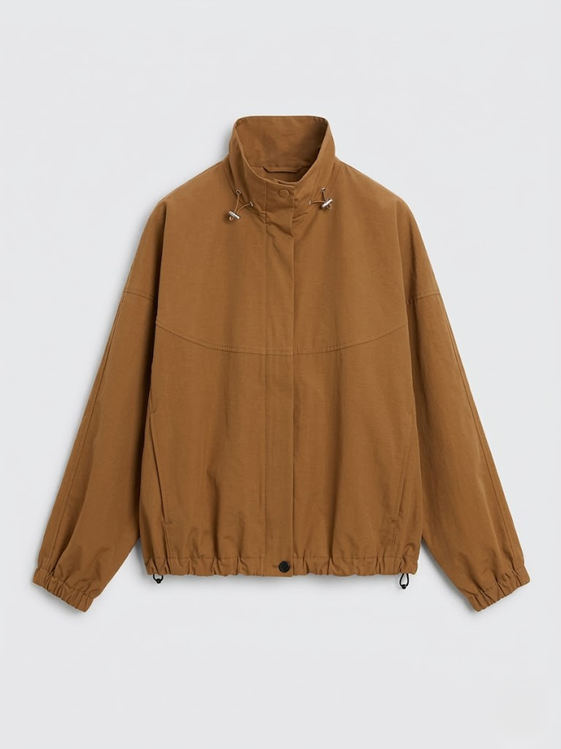Snap-Button Bomber Jacket Brown