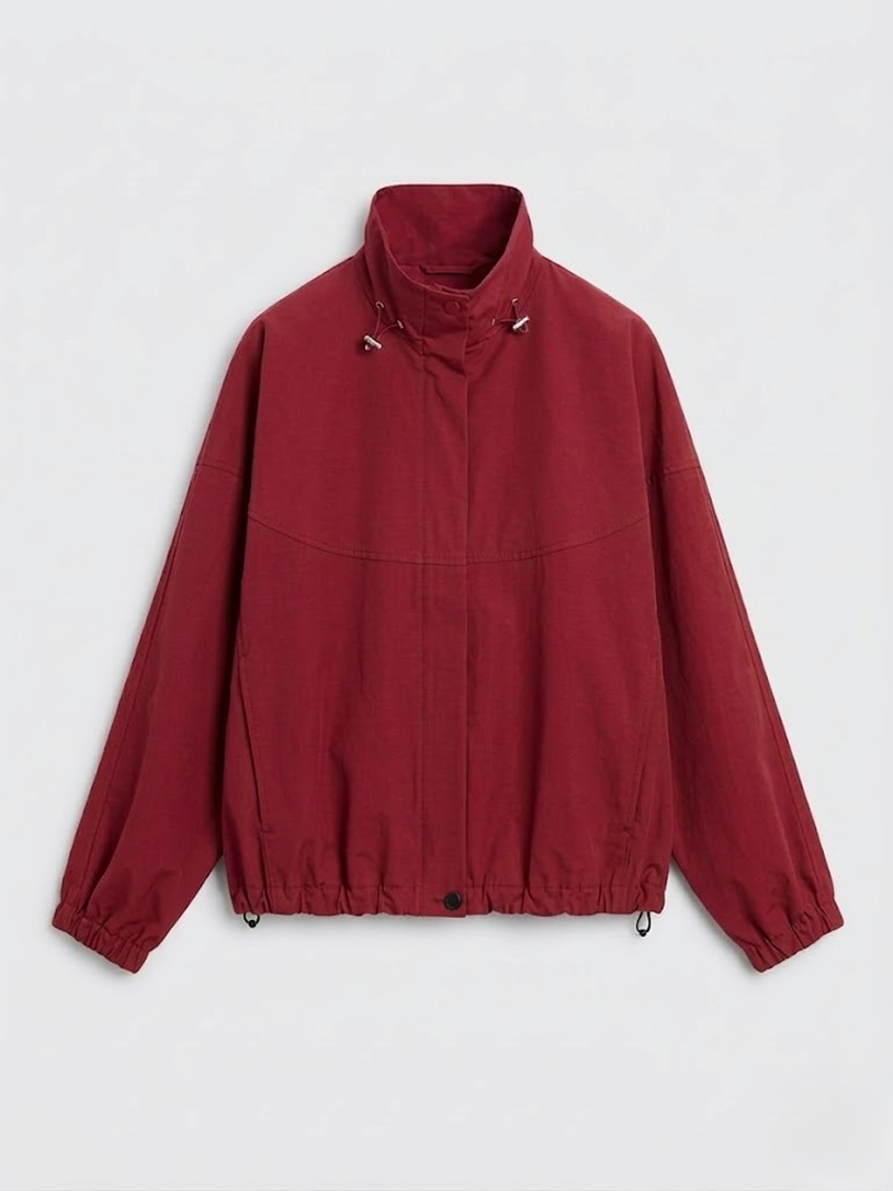 Snap-Button Bomber Jacket Red
