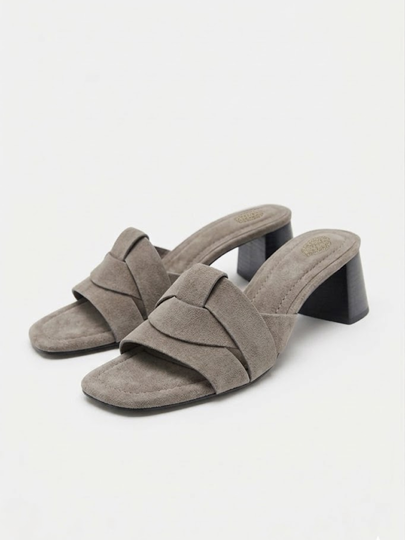 Suede Block-Heel Sandals Green