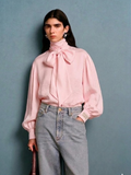 Bow-Tie Satin Blouse Pink