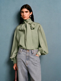 Bow-Tie Satin Blouse Green