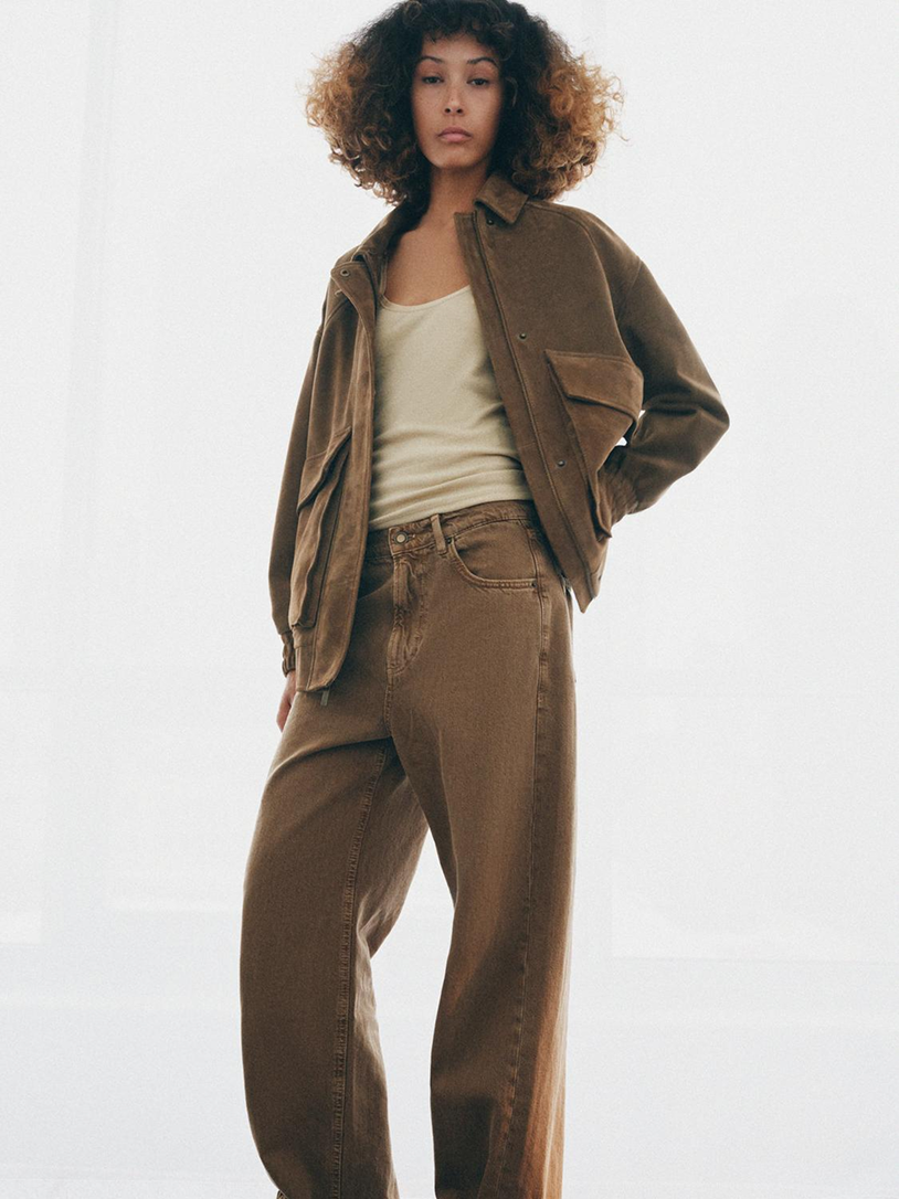 Suede Bomber Jacket Brown
