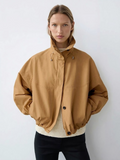 Snap-Button Bomber Jacket Brown
