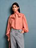 Bow-Tie Satin Blouse coral
