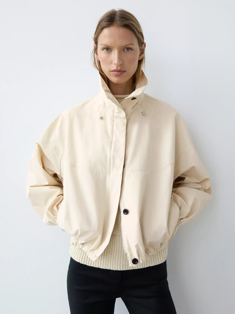 Snap-Button Bomber Jacket cream