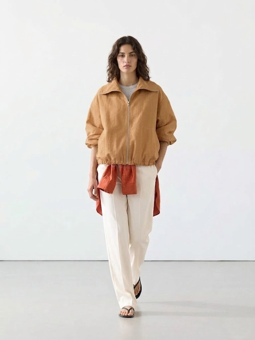 Zip-Up Cropped Jacket Brown