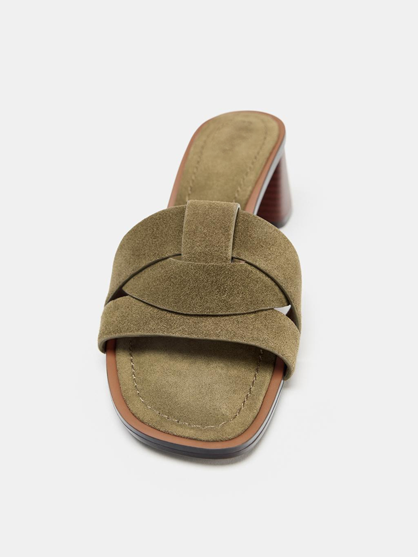 Suede Block-Heel Sandals Green