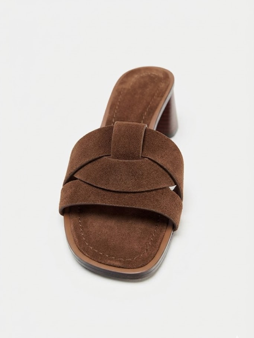 Suede Block-Heel Sandals Brown